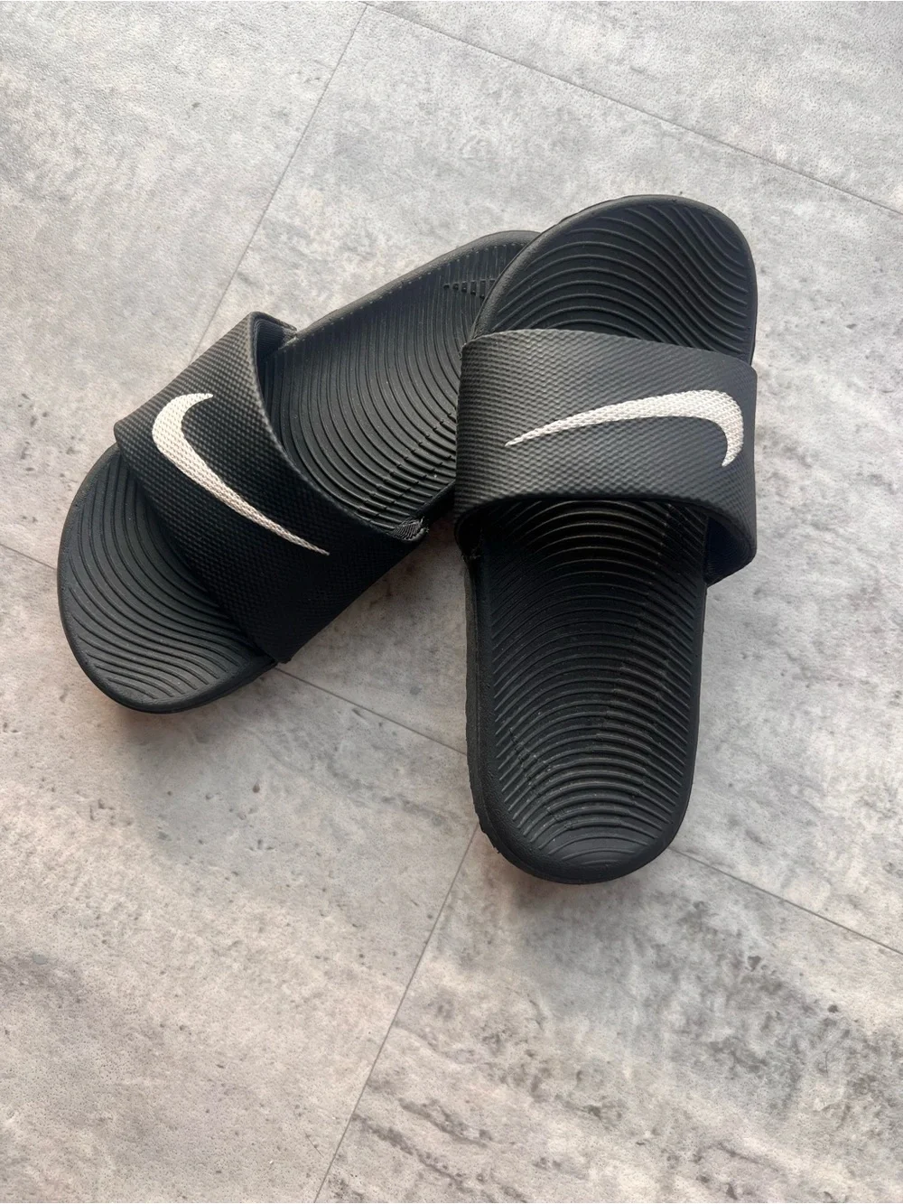 Nike Black Slides with White Swoosh - Kids 12c
